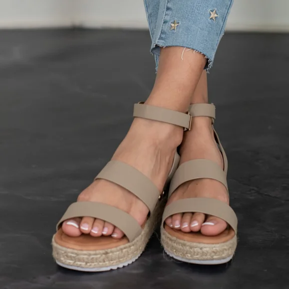 On the Doorstep Espadrille Platform Sandals in Taupe - Picture 4 of 5